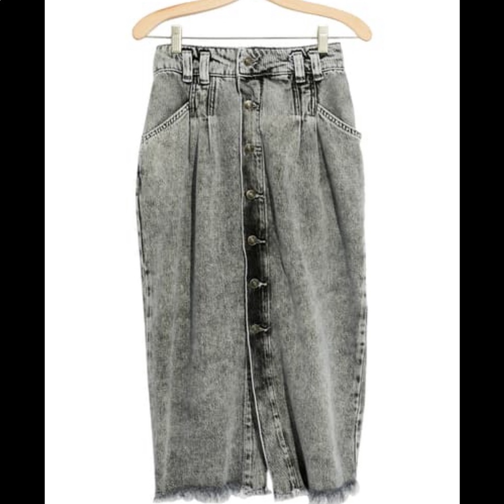 Free People black acid wash denim maxi skirt